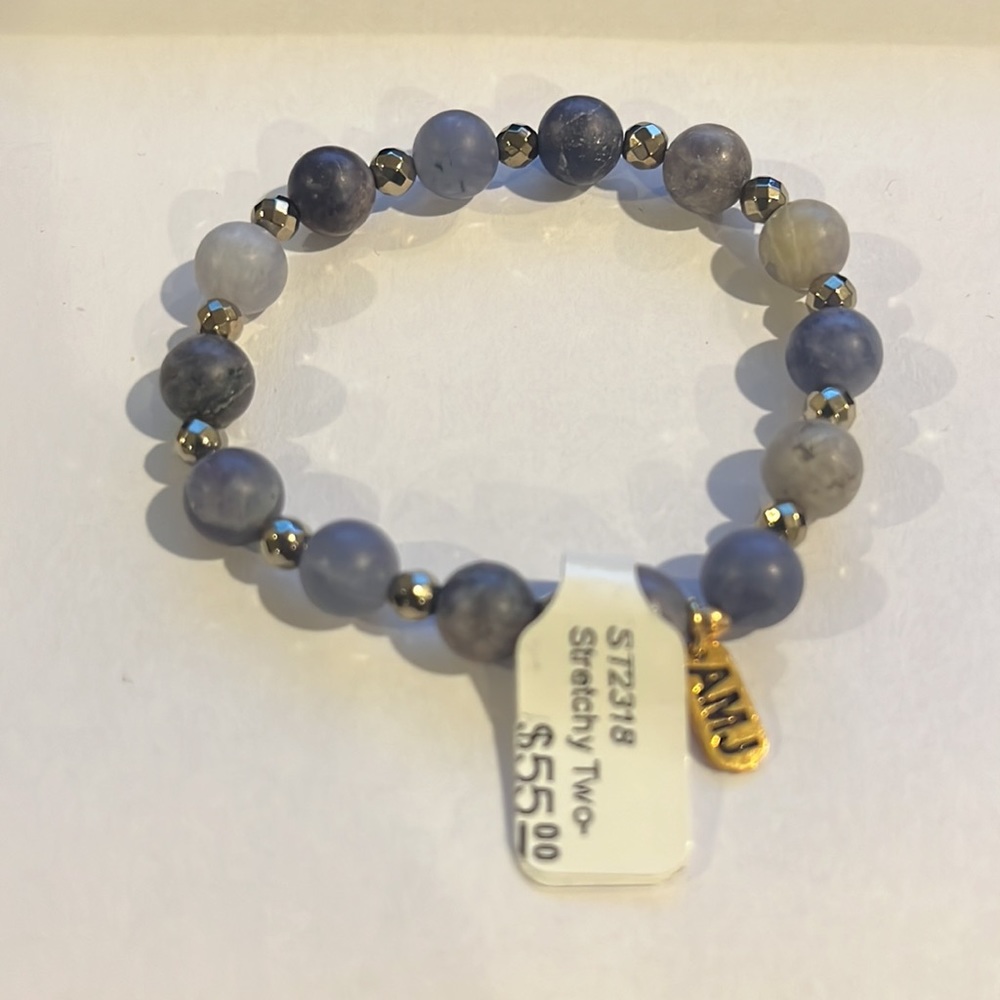 A.Marie Labradorite Mix Semi Precious Stone Stretch Bracelet NWT